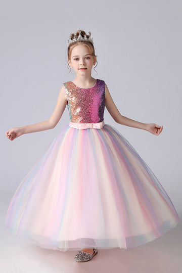 A-Line Sparkly Rose Sequins Kids Girls' Dress with Bows